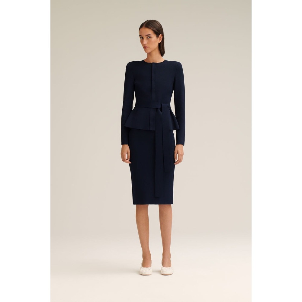 Scanlan Theodore Crepe Knit Curved Hem Jacket and Pencil Skirt Set XS $1150
